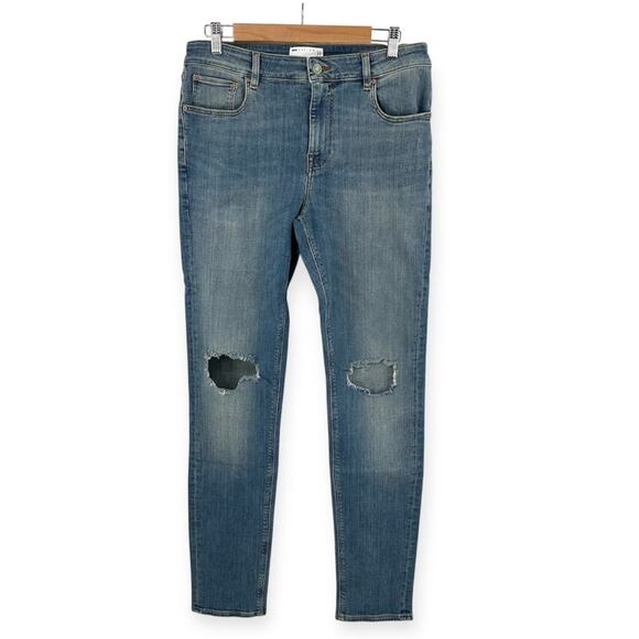 ASOS DESIGN skinny jeans in tinted mid wash with knee rips Size 32x34 - Picture 1 of 8